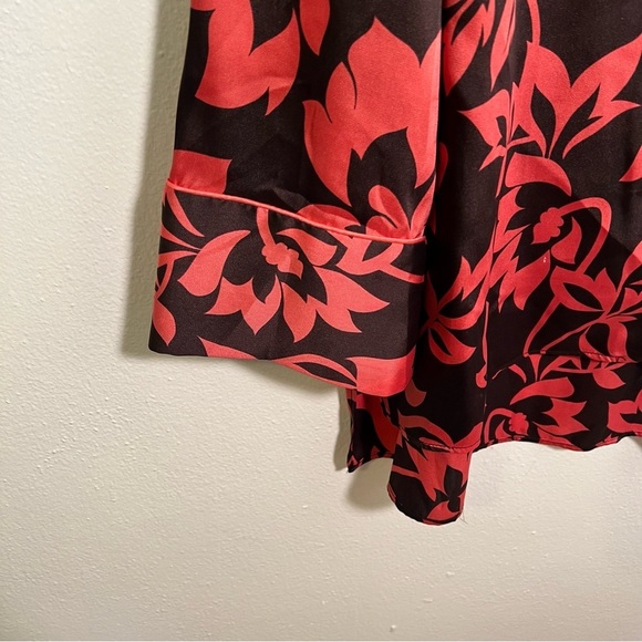 Zara Button Down Satin Blouse Brown Pink Floral L - Picture 6 of 10